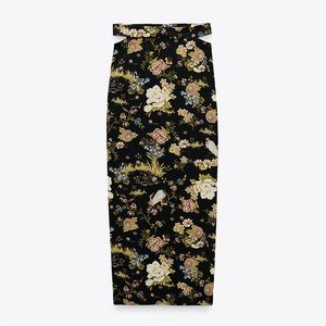 NWT Zara Floral Printed Cut-Out Long Skirt Size Small